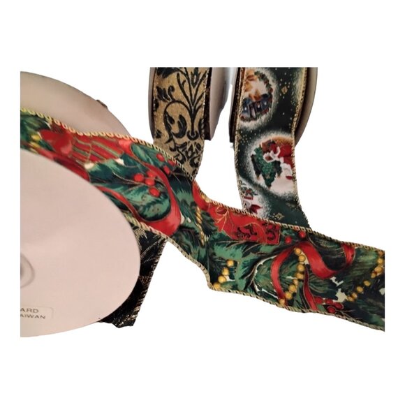 New Christmas Ribbon Wire Edge 2" Wide - Set of 3 - Total of 19 Yards - Picture 3 of 7